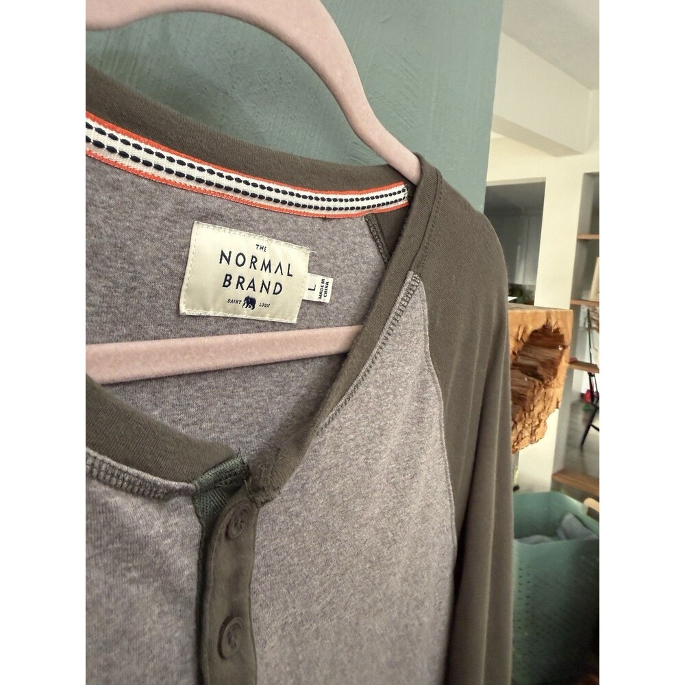 The Normal Brand Men’s Puremeso Retro Henley Long Sleeve Grey Cotton T-Shirt L - Picture 2 of 7